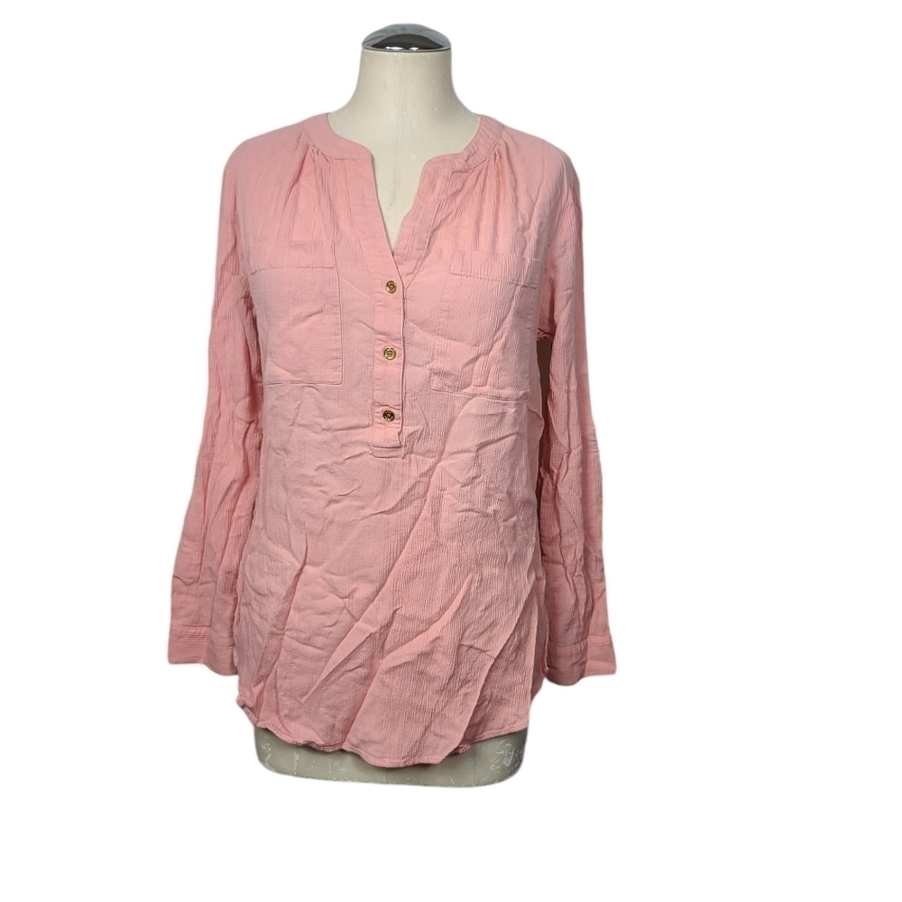 Michael Michael Kors Pink Button Down Long Tab Sleeves Blouse M